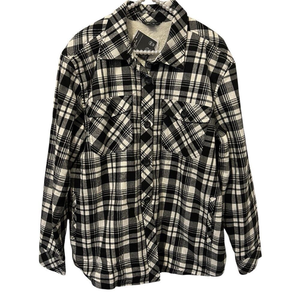 Eddie Bauer Women's Large Plaid Flannel Sherpa Lined Shacket NWT Cowgirl Country